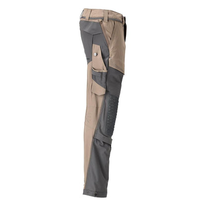 Byxor, knäfickor, stretch, ljusa byxor, mörk sandbeige/antracitgrå