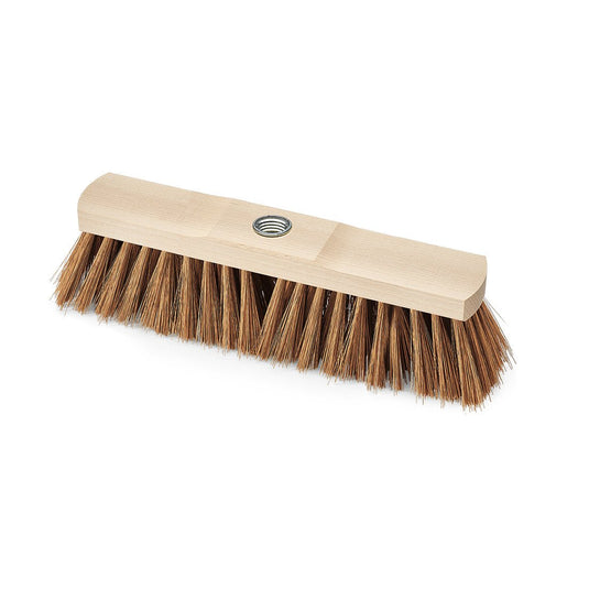 Nölle Profi Brush industriborste 30 cm, poly-kokos med gängat skaft från Nölle Profi Brush Bürsten- & Pinseltechnik e.K. har styva bruna borststrån och ett centralt gängat hål för fastsättning av skaftet, avbildad på vit bakgrund.