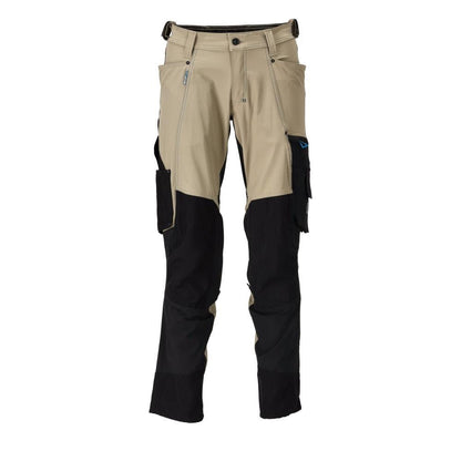 Byxor med knäfickor, stretch, lätta byxor, ljus khaki/svart