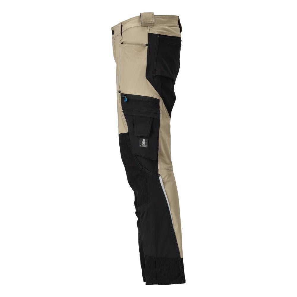 Byxor med knäfickor, stretch, lätta byxor, ljus khaki/svart