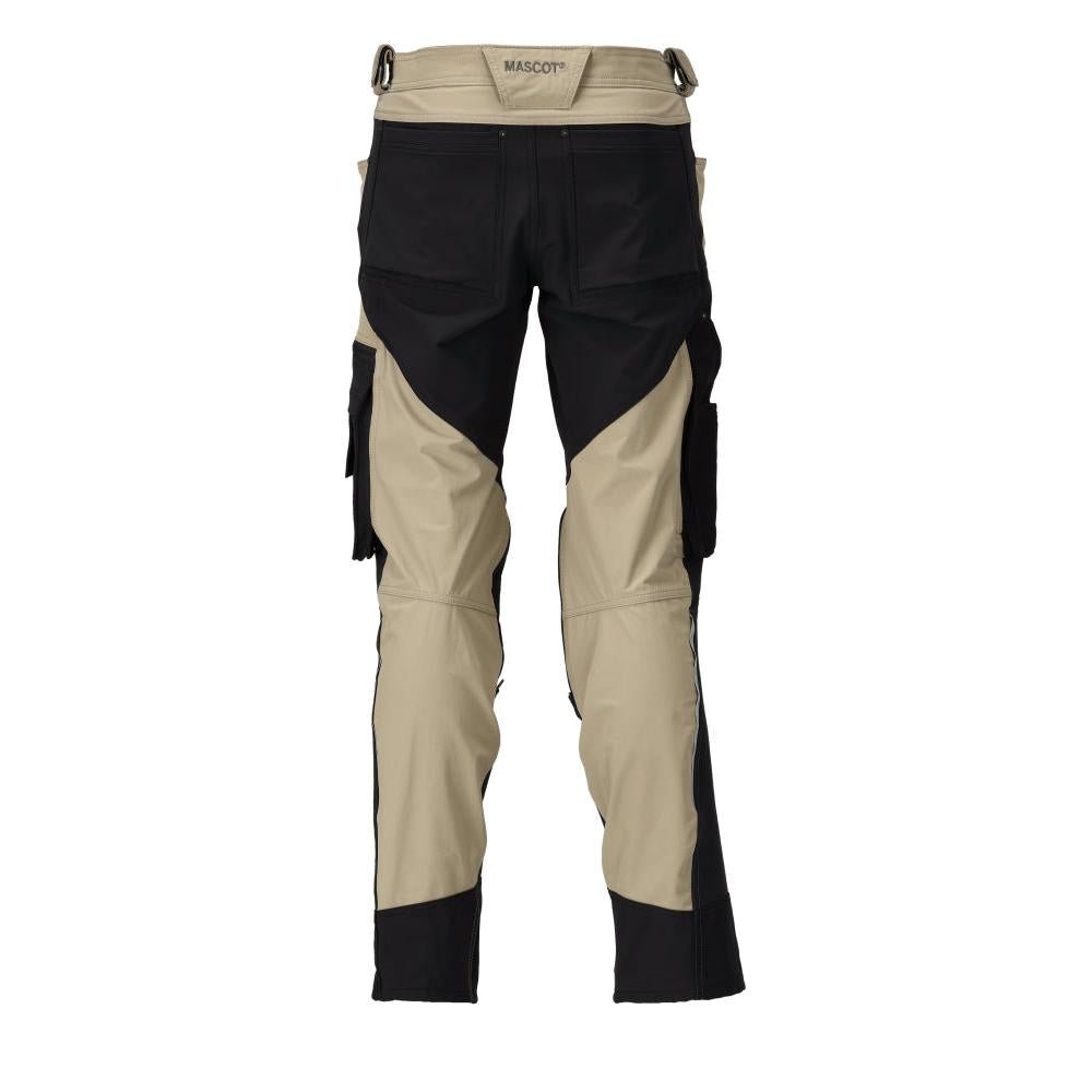 Byxor med knäfickor, stretch, lätta byxor, ljus khaki/svart