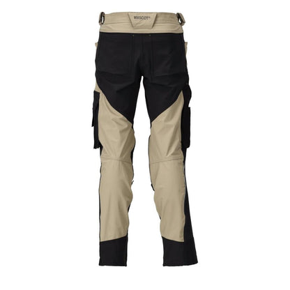 Byxor med knäfickor, stretch, lätta byxor, ljus khaki/svart