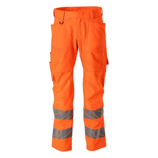 Byxor med knäfickor, byxor med stretchinlägg, hi-vis orange