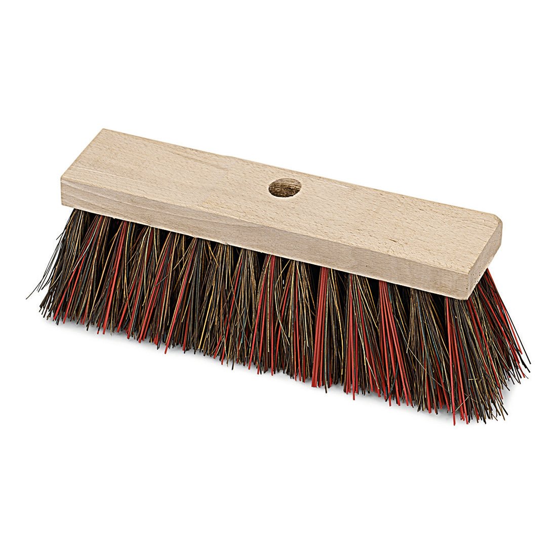 Nölle Profi Brush gatuviska Bahia/Elaston, 32,5 cm, sadelträ borste från Nölle Profi Brush borst- & penselteknik e.K. har styva bruna och röda borst och ett centralt hål för skaftfäste, avbildad på vit bakgrund.