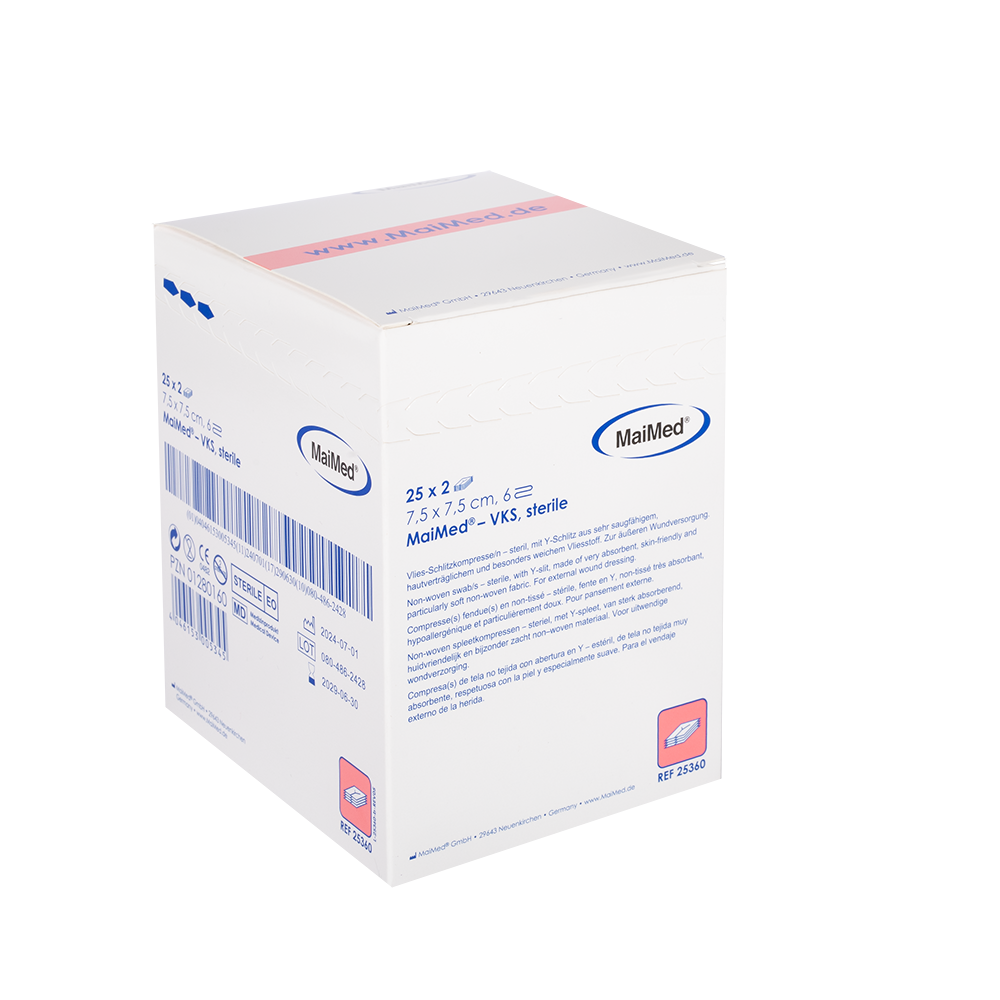 MaiMed-VKS-sterila fleece slitskompresser, 25x2 st/kartong
