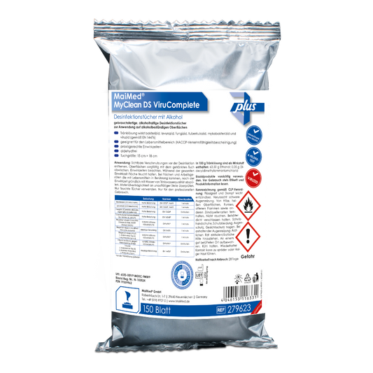 MaiMed MyClean DS ViruComplete Refill 120 st. Servetter indränkt-neutrala 15x18cm | Förpackning (150 stycken)