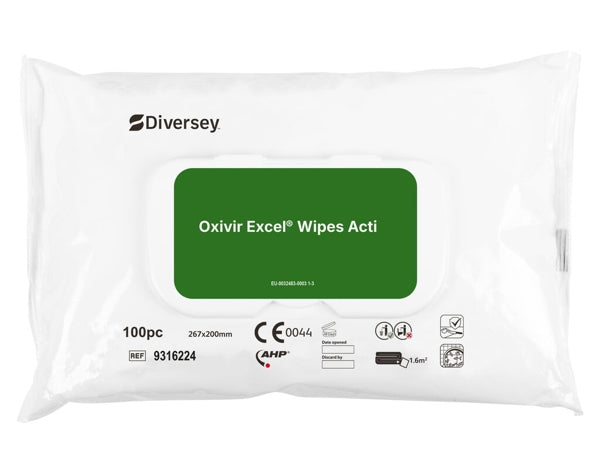 Oxivir® Excel Wipe Acti Desinfektionstücher mit breitem Wirkungsspektrum | Packung (100 Tücher)