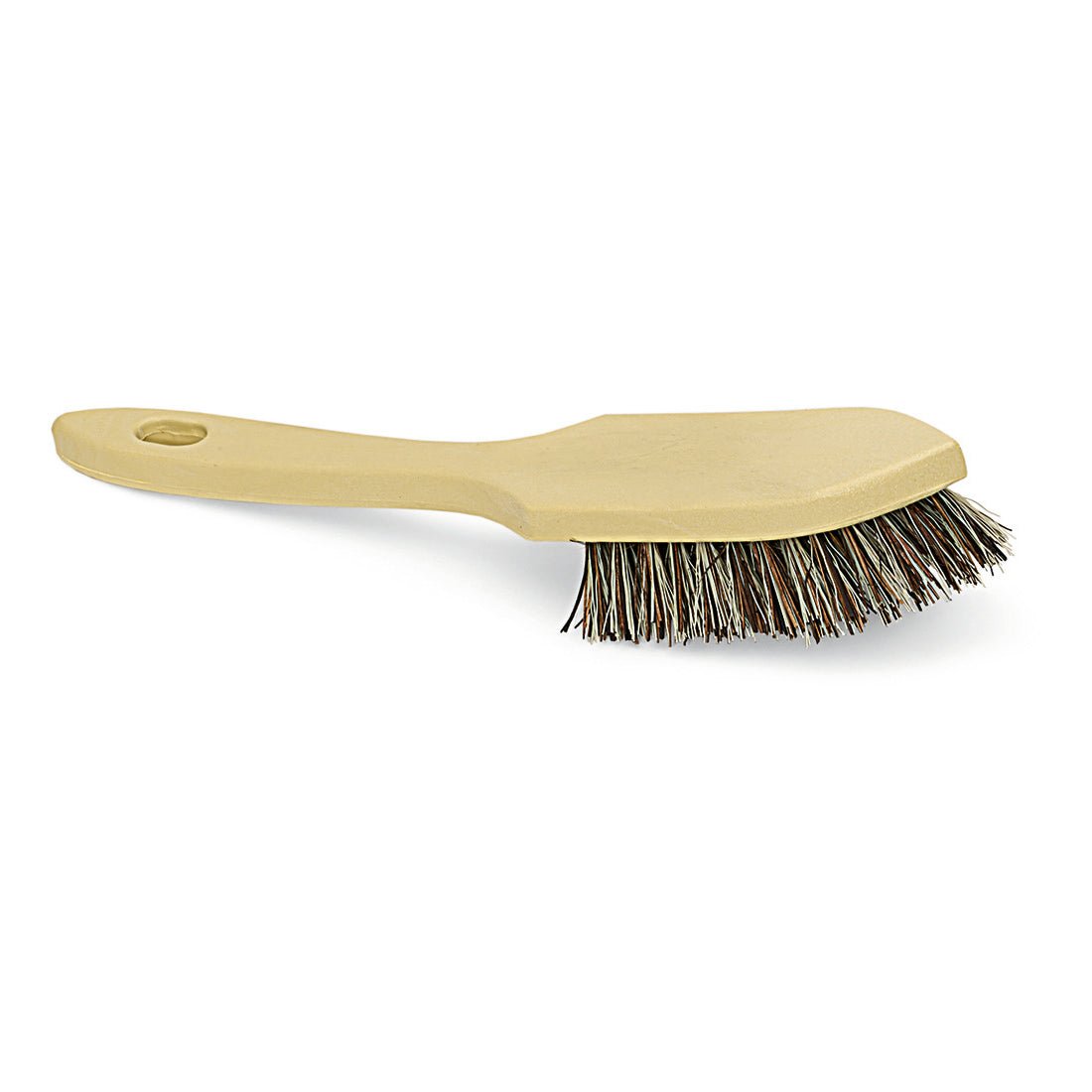Nölle Profi Brush Stångborste Union (28 cm) från Nölle Profi Brush Borst- & Penselteknik e.K. kännetecknas av särskilt hårda borst och flerfärgade, nedåtvinklade borst som visas på en vit bakgrund.