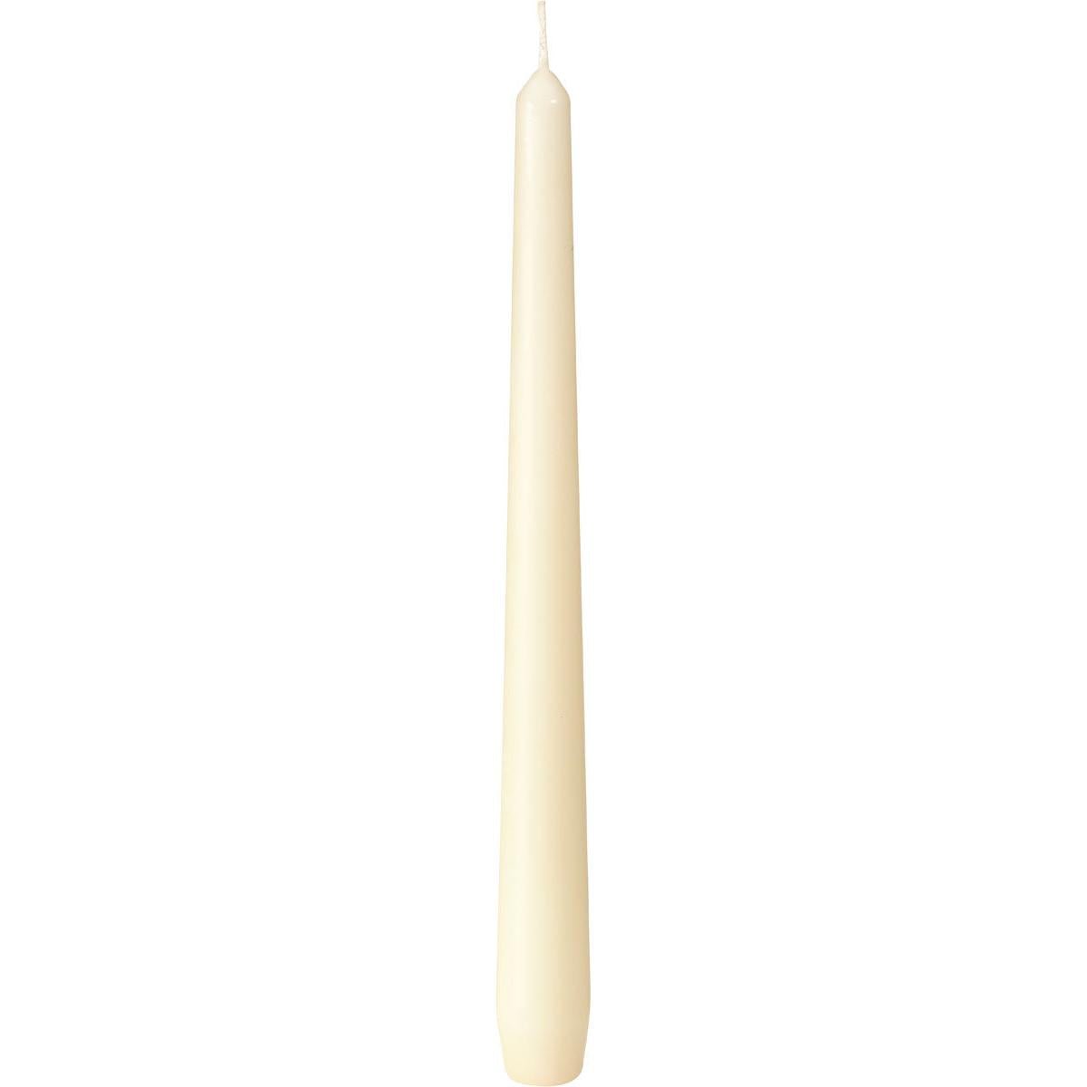 Ett högt, släckt ljus från Duni GmbH (ca. 7h, 250 x 22 mm) med slät elfenbensfärgad yta och synlig veke står mot en enkel vit bakgrund.