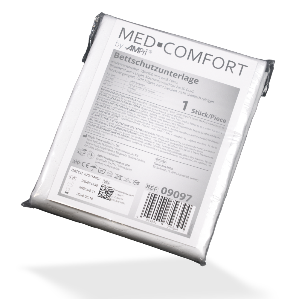 AMPri MED-COMFORT sängskyddsdyna tvättbar 75 x 90 cm, blå/vit | Förpackning (1 st)