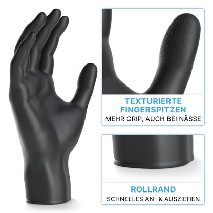 ARNOMED NITRIL BLACK XTRA STRONG från ARNOWA GmbH är en extra tjock svart engångshandske av nitril med texturerade fingertoppar för optimalt grepp och rullkant för snabb på- och avtagning.