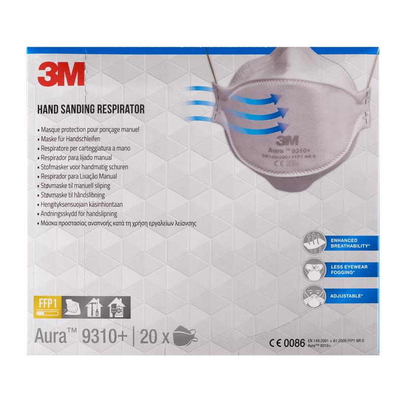 3M™ Aura™ Comfort Partikelmask 9310+, FFP1, utan ventil, paket med 20 | Förpackning (20 stycken)