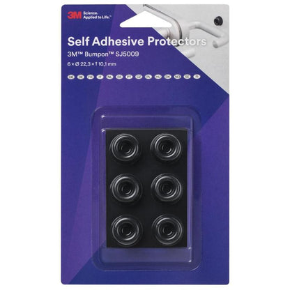 3M™ Bumpon™ SJ5009BL Elastic Bumper Mini Pack, Svart, 6 delar, 22,3 x 10,1 mm, självhäftande naturgummi R-30 | Förpackning (6 stycken)