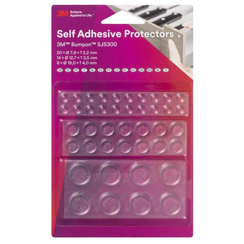 3M™ Bumpon™ SJ5300BL elastisk buffertminipack (20x SJ5302, 14x SJ5312, 8x SJ5344), transparent | Förpackning (1 set)
