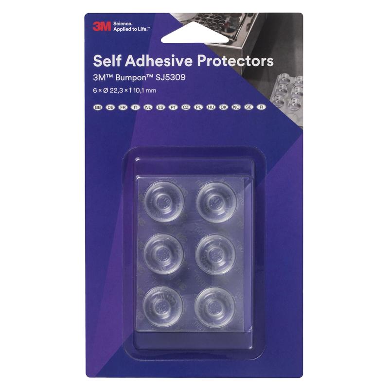3M™ Bumpon™ SJ5309BL elastisk buffertminipack, transparent, 6 delar, 22,3 x 10,1 mm, självhäftande akryl A-20 | Förpackning (6 stycken)