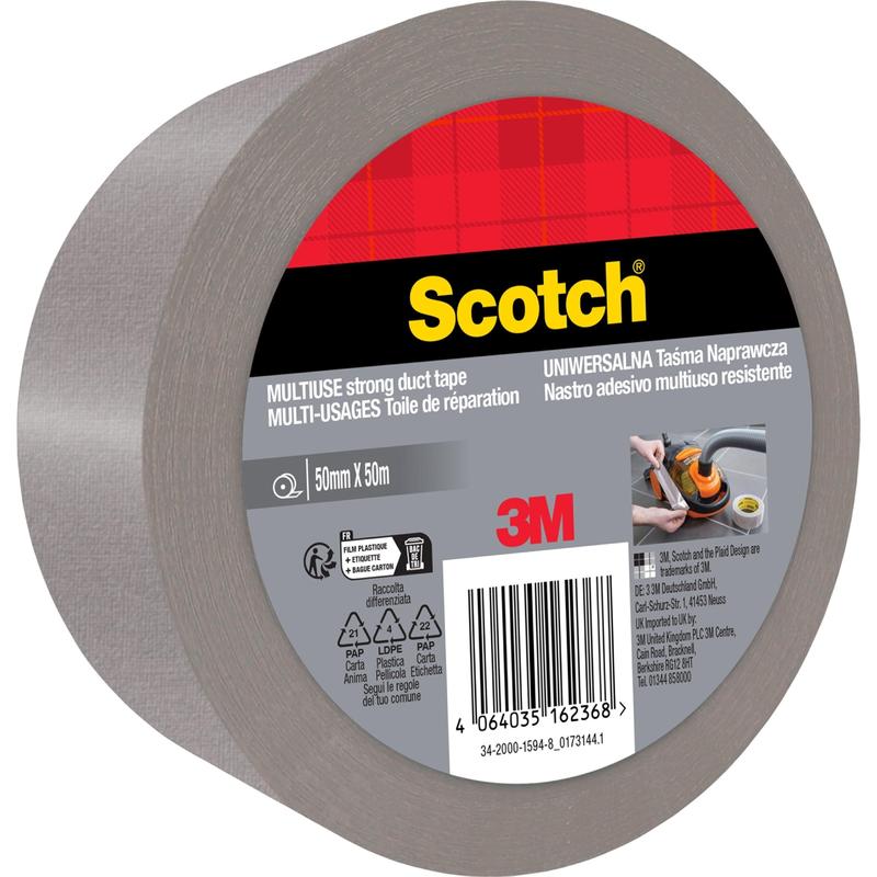 3M™ tygtejp, silver, 50 mm x 50 m, 1 rulle/förpackning | Förpackning (1 rulle)