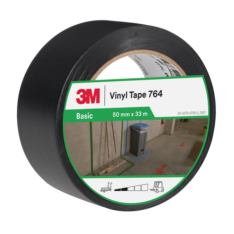 3M™ PVC-tejp för allmänt bruk 764, svart, 50 mm x 33 m, 0,13 mm, individuellt förpackad | Förpackning (1 rulle)