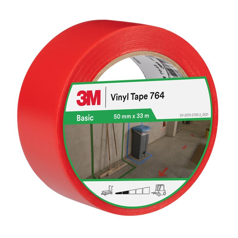 3M™ PVC-tejp för allmänt bruk 764, röd, 50 mm x 33 m, 0,13 mm, individuellt förpackad | Förpackning (1 rulle)