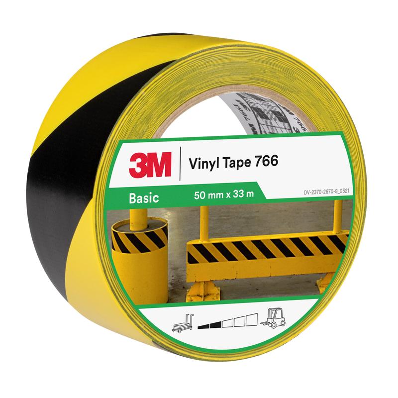 3M™ Hazard Marking Tejp 766i, gul/svart, 50 mm x 33 m, individuellt förpackad | Förpackning (1 rulle)
