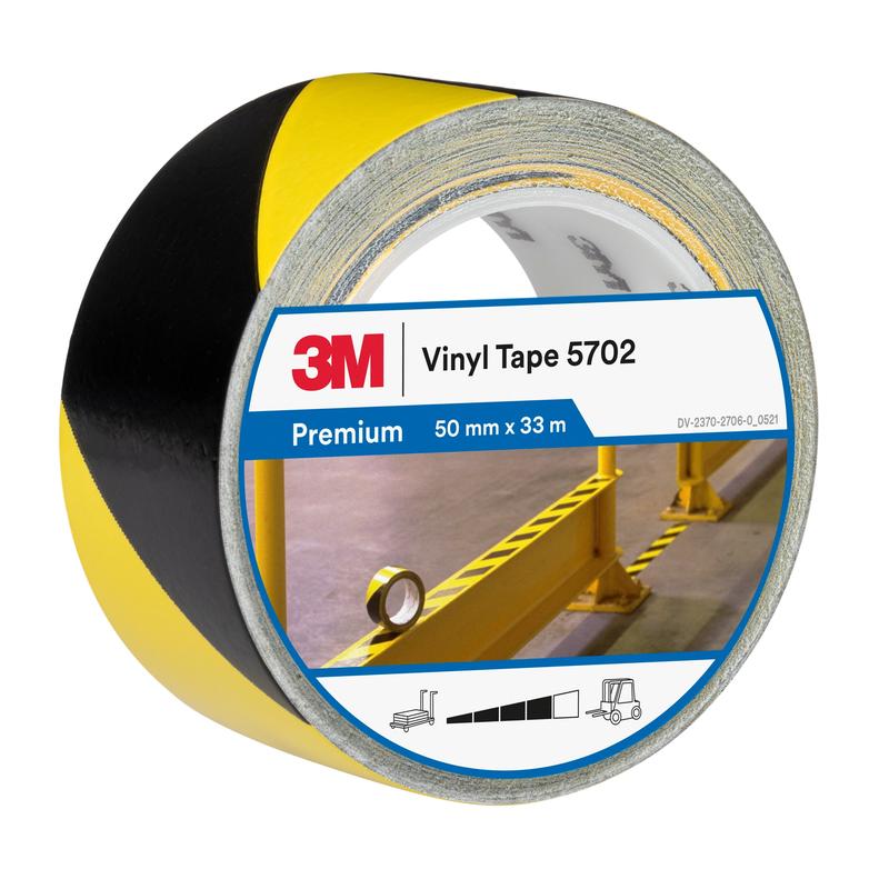 3M™ Hazard Marking Tejp 5702, gul/svart, 50 mm x 33 m, 0,14 mm, individuellt bekvämt förpackad | Förpackning (1 rulle)