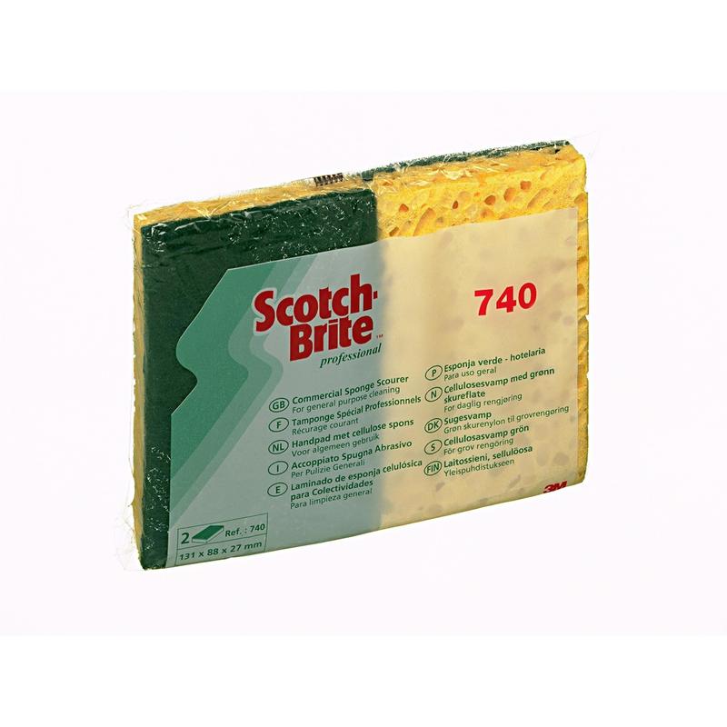 Scotch-Brite™ cellulosasvamp 740, grön/beige, 131 mm x 88 mm, 10/pack, 24pack/fodral, 240st/fodral | Förpackning (10 stycken)
