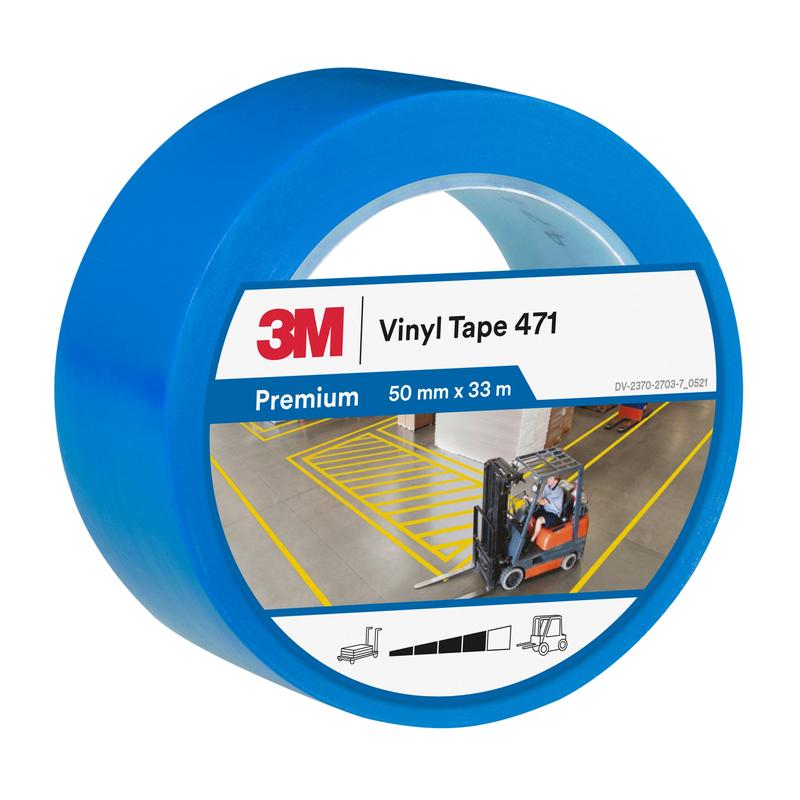3M™ mjuk PVC-tejp 471, blå, 50 mm x 33 m, 0,14 mm, individuellt förpackad | Förpackning (1 rulle)