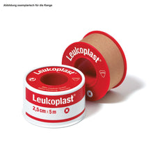 Leukoplast rullplåster 5m x 2,5cm röd i skyddsring för sår | Förpackning (12 rullar)