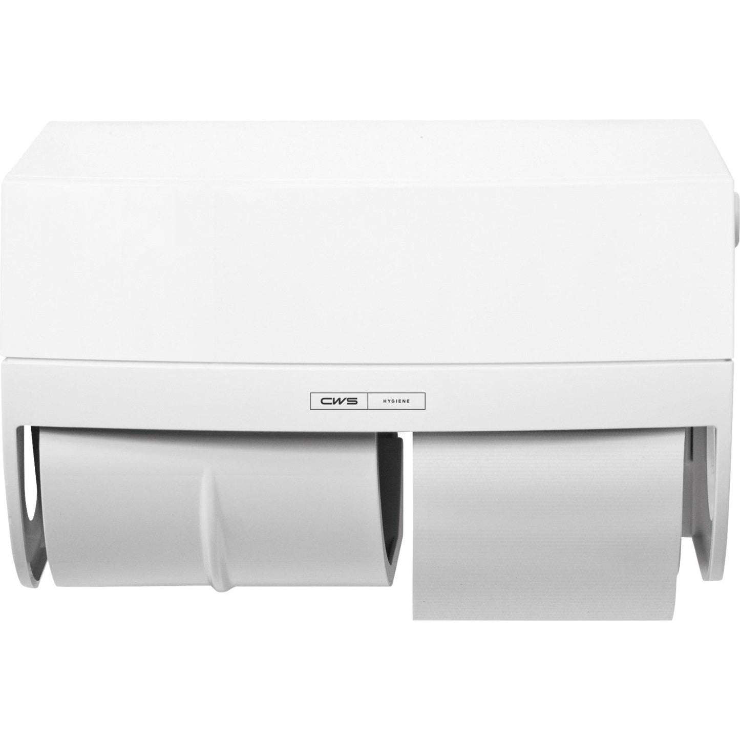 CWS ParadiseLine toalettpappersdispenser toalettpapper inklusive panel Vit rymmer två rullar (en full, en delvis), monteras på väggen och bär CWS-logotypen - idealisk för alla WC-områden.