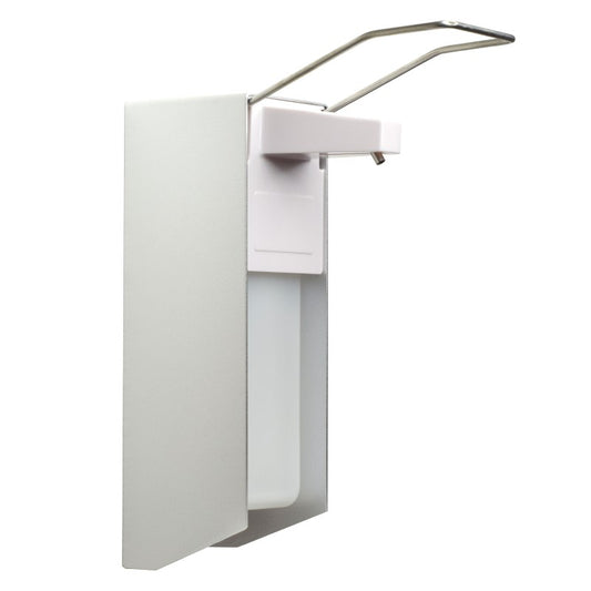 Der MCD MEDICAL CARE DENTAL GmbH NITRAS Desinfektionsmittelspender (1 Stück) fasst 1000 ml Flaschen, hat einen Armhebel zur einfachen Bedienung, ist aus Aluminium/Kunststoff in silber/weiß und wird inklusive Wandbefestigung geliefert.