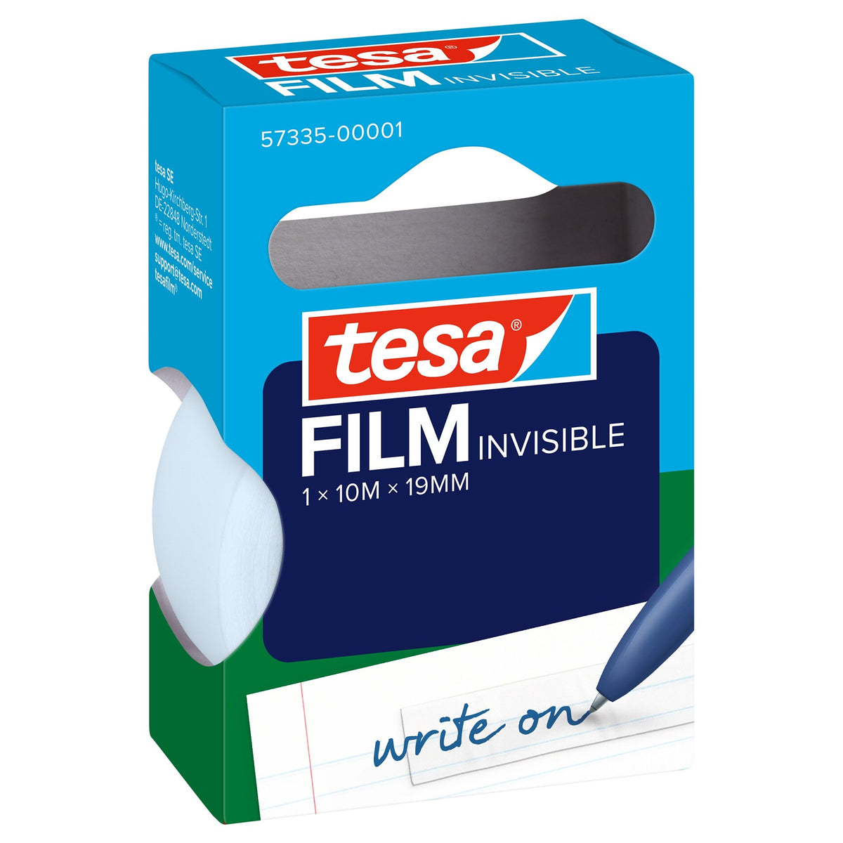 tesafilm INVISIBLE, matt-weiß, in Hängefaltschachtel, 10 m x 19 mm