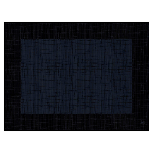 En abstrakt bild som visar en stor mörkblå rektangel med ett strukturerat rutmönster som påminner om det sofistikerade Duni Dunicel®-bordstablett 30 x 40 cm ”Linnea Black” från Duni GmbH, mot en svart bakgrund som speglar rutstrukturen.