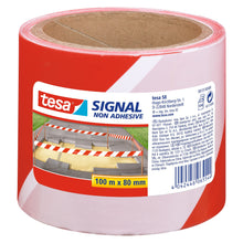 tesa 58137PE Signal icke-självhäftande avspärrningsband, 100 m x 80 mm, rött-vitt