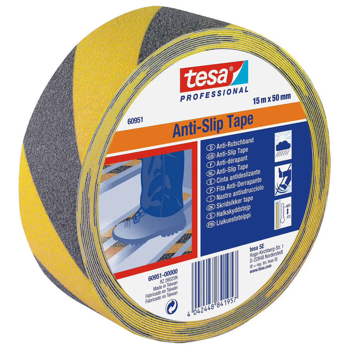 tesa Professional 60951 halkskyddsband svart/gult, 15 m x 50 mm, svart-gult