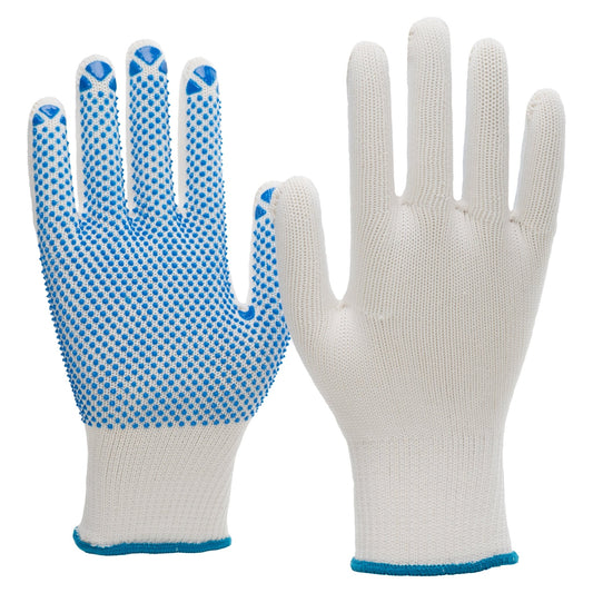 NITRAS stickade handskar, nylon/bomull, vit/blå