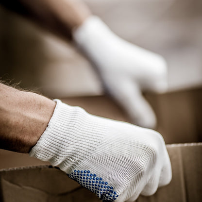 NITRAS stickade handskar, nylon/bomull, vit/blå