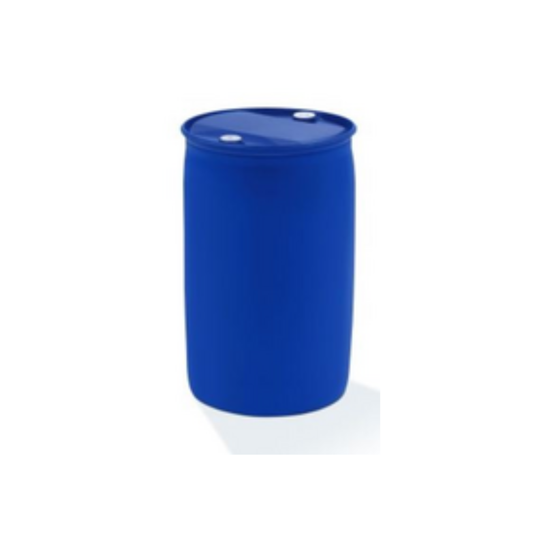 Ein großes blaues Kunststofffass der DR.SCHNELL GmbH & Co. KGaA Dr. Schnell PEROTEX PLUS Geschirrreiniger für gewerbliche Spülmaschinen steht aufrecht mit flachem, geschlossenem Deckel und zwei kleinen runden Öffnungen auf weißem Grund.