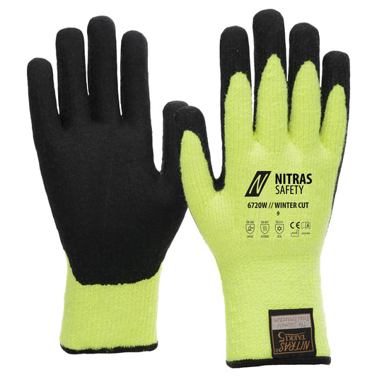 NITRAS TAEKI WINTER CUT, skärskyddshandskar, neongul/svart