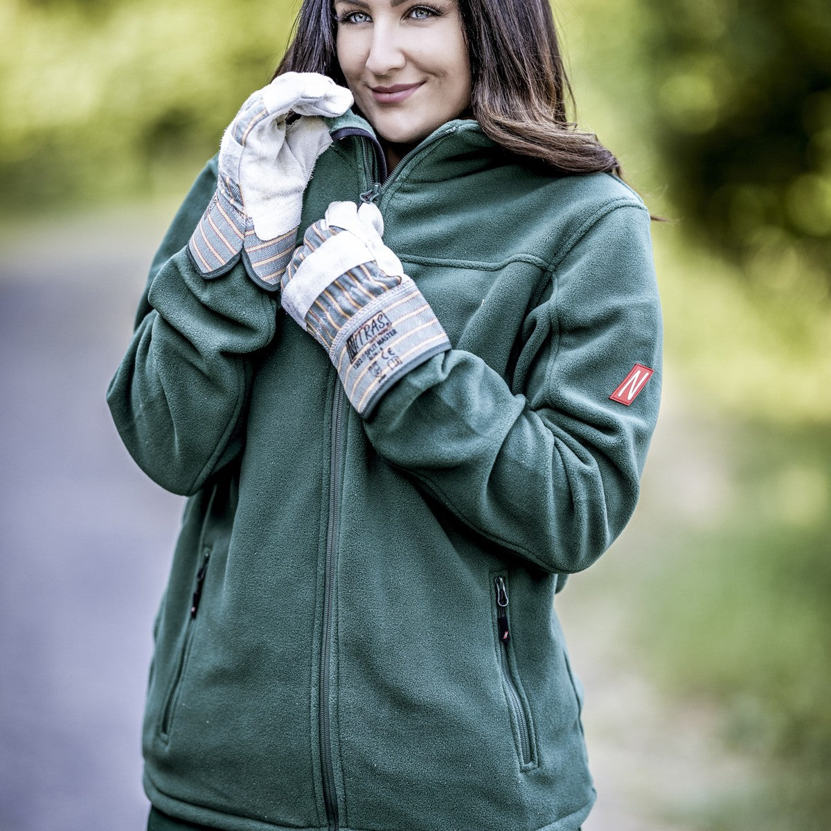 NITRAS SPLIT MASTER, kosplittrade läderhandskar, gröna / röda / gula ränder / grå