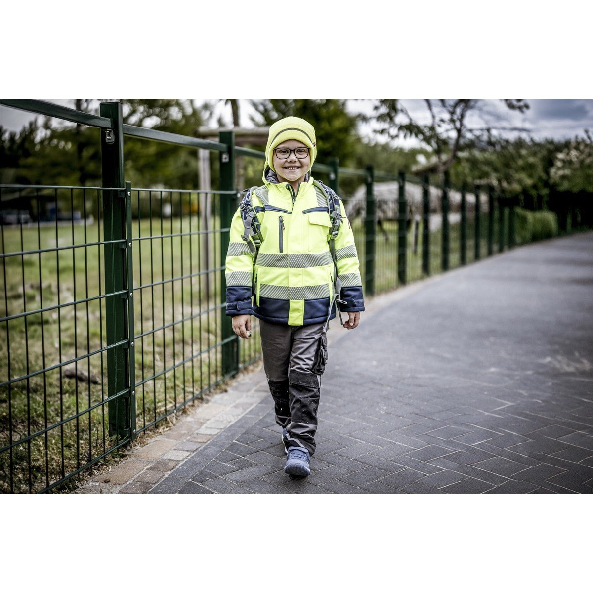NITRAS MOTION TEX VIZ PLUS KIDS, vinterjacka med hög synlighet, neongul/marinblå