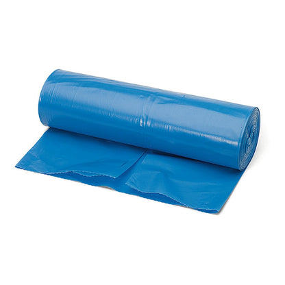 En blå Nölle Profi Brush sopkasse extra stark, 120 liter (70 my), från Nölle Profi Brush borst- och penselteknik e.K., med en del av soppåsen utrullad och liggande platt på vit bakgrund.