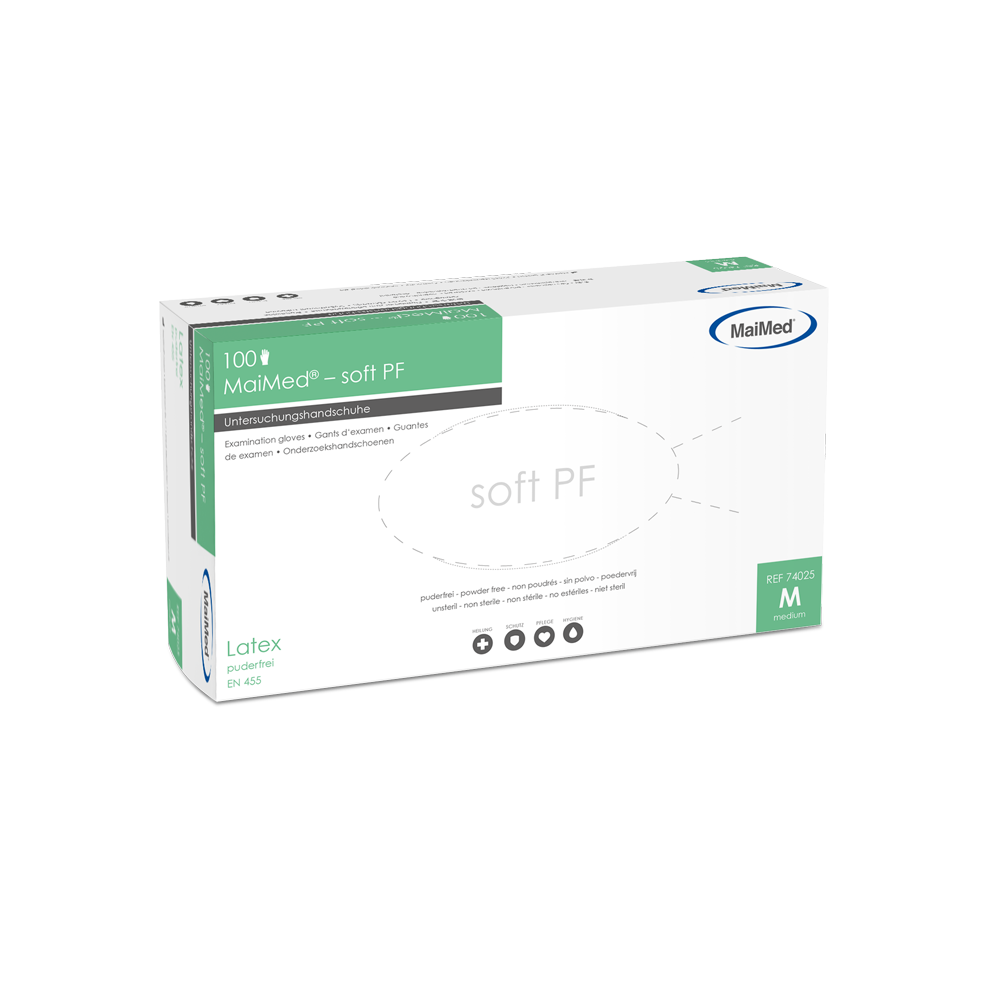 MaiMed-soft PF latex undersökningshandskar osterila puderfria 100 st/kartong