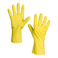 Ein Paar gelber Nölle Profi Brush Latex-Handschuh Haushalt-Handschuh von Nölle Profi Brush Bürsten- & Pinseltechnik e.K., mit strukturierter Handfläche und verlängerten Stulpen - perfekt für die täglichen Reinigungsaufgaben.