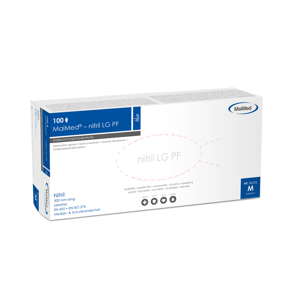 MaiMed-nitril LG PF blå, icke-sterila puderfria latexfria handskar, längd 300 mm
