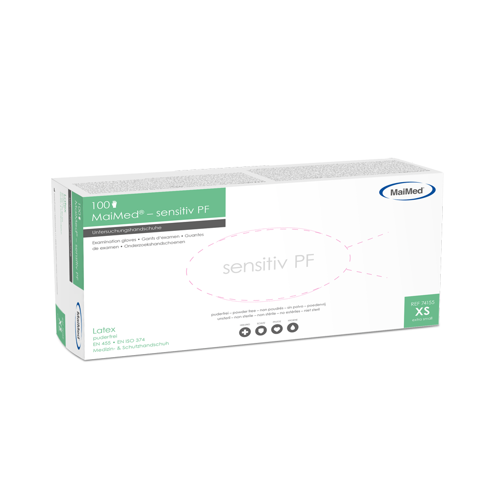 MaiMed-känsliga latexundersökningshandskar, icke-sterila, puderfria, 100 st/kartong