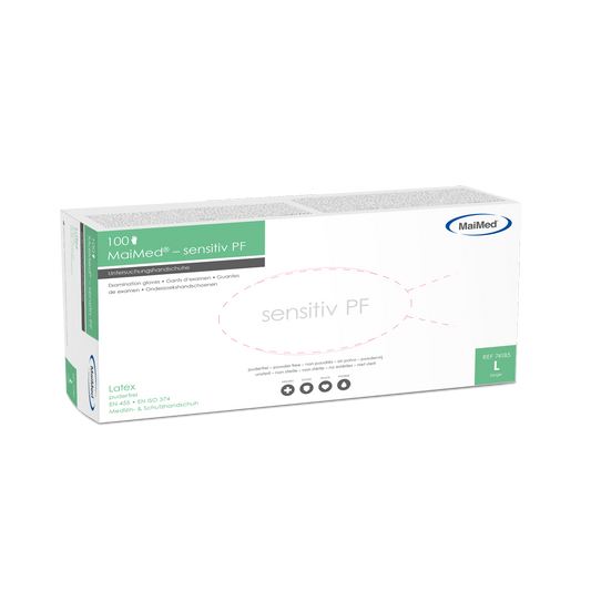 MaiMed-känsliga latexundersökningshandskar, icke-sterila, puderfria, 100 st/kartong