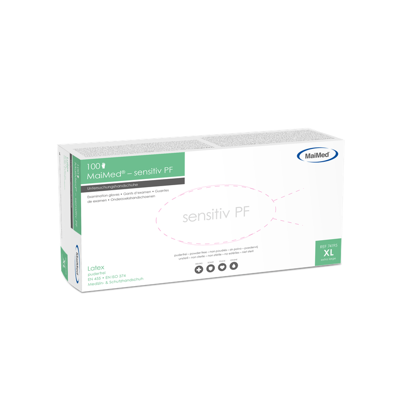 MaiMed-känsliga latexundersökningshandskar, icke-sterila, puderfria, 100 st/kartong