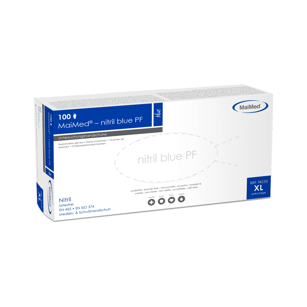 MaiMed-nitril blå PF Blå, icke-steril, pulver. Latexfria handskar 100 st/kartong