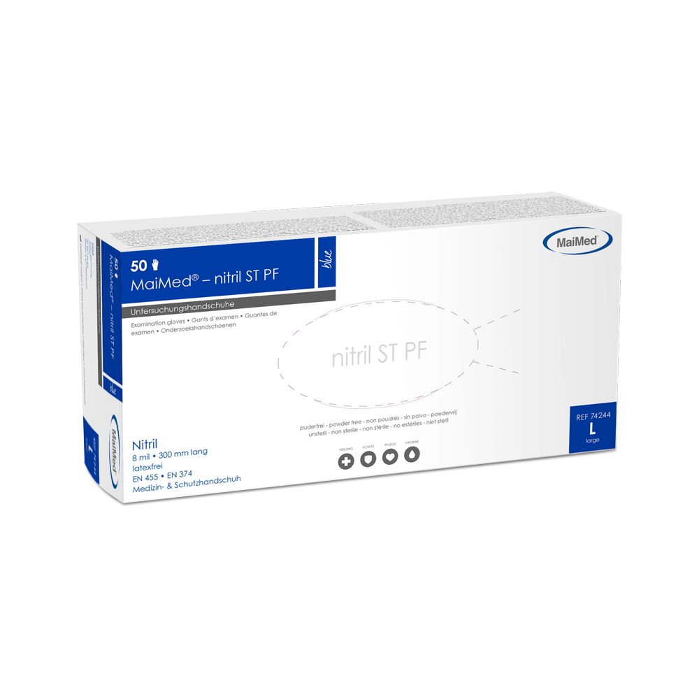 MaiMed-nitrilblå, icke-sterila skyddshandskar, puderfria, tjocklek 8mil 50 st/kartong