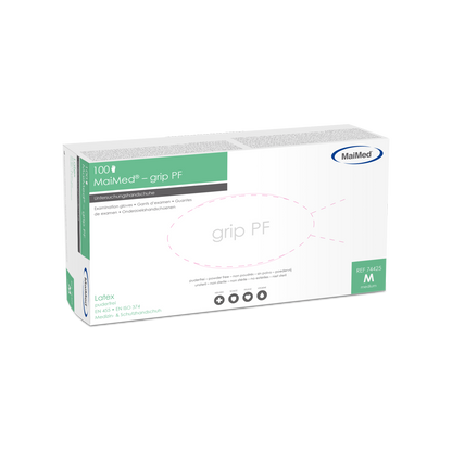 MaiMed-grip PF, icke-sterila, puderfria latexundersökningshandskar