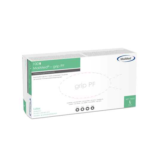 MaiMed-grip PF, icke-sterila, puderfria latexundersökningshandskar